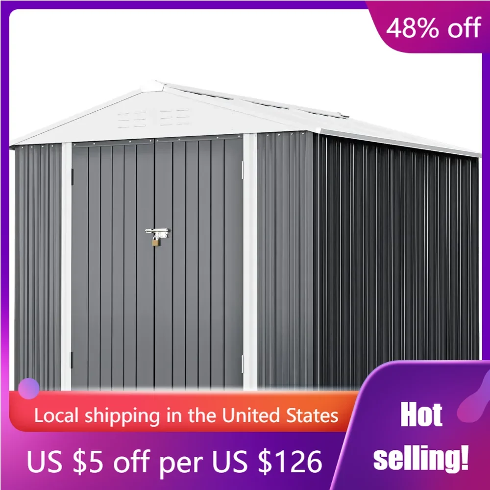 

8FTx6FT,Steel Utility Tool Shed Storage House with Door&Lock,Metal Sheds Outdoor Storage for Backyard Garden Lawn (8’x 6'),Gray