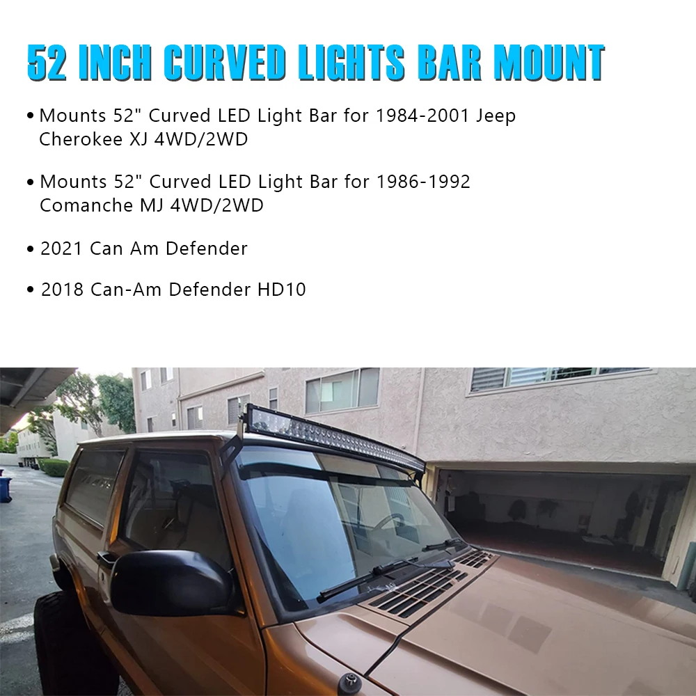 52” Curved Lights Mount Bracket Off-road Roof Windshield Led Bar Lights Mounting Brackets For Jeep Cherokee XJ 1984-2001