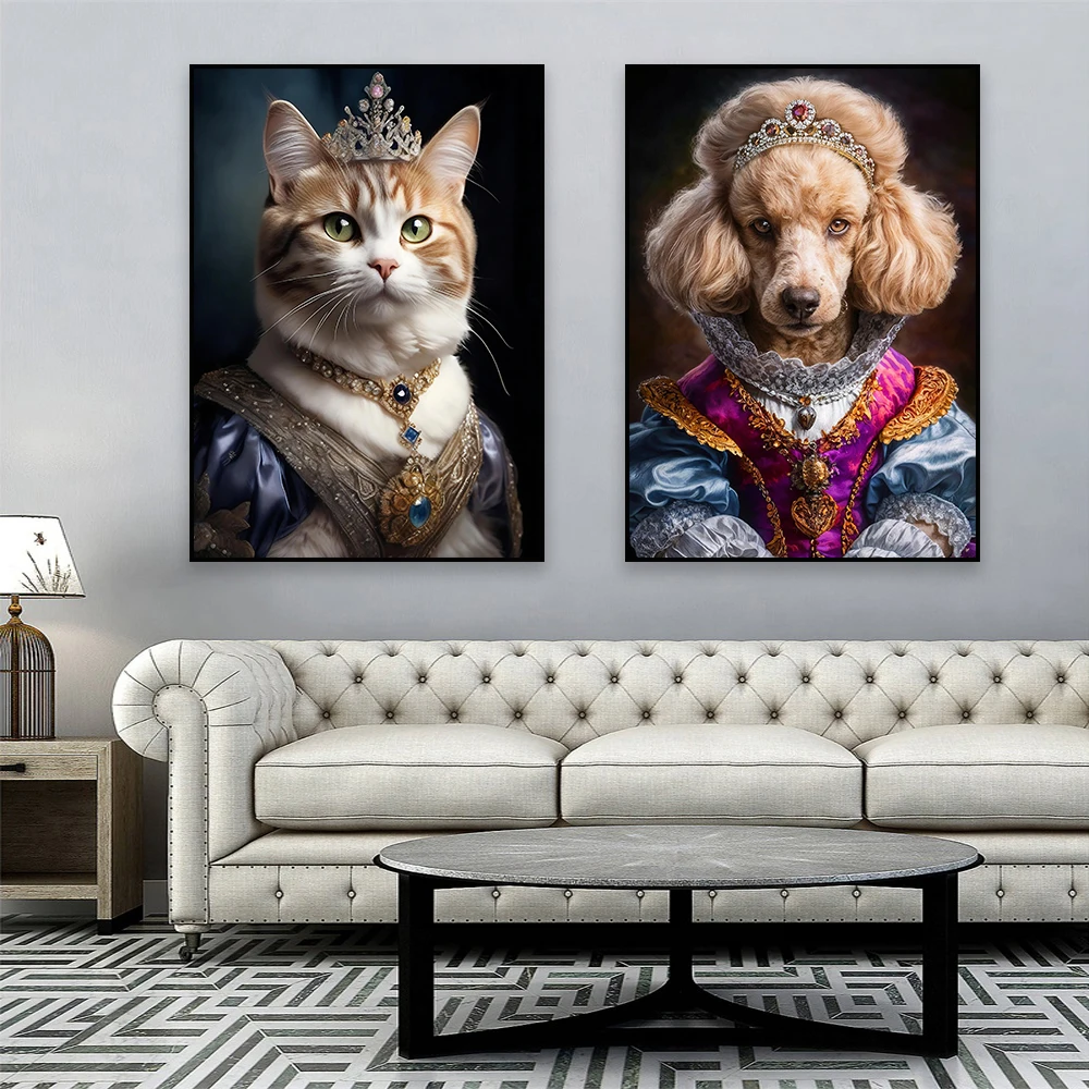 Custom Royal Dog King Portrait from Photo Poster Renaissance Dog Prints Custom Pet Animal Lovers Gift Canvas Painting Cat Gift