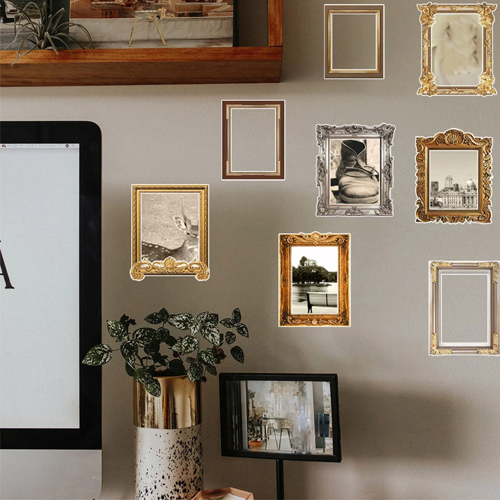 

Vintage Frame Sticker Pvc Wall Art Decals For Living Room Bedroom Bathroom Decor Peel Stick Photo Frames Retro Wall Stickers