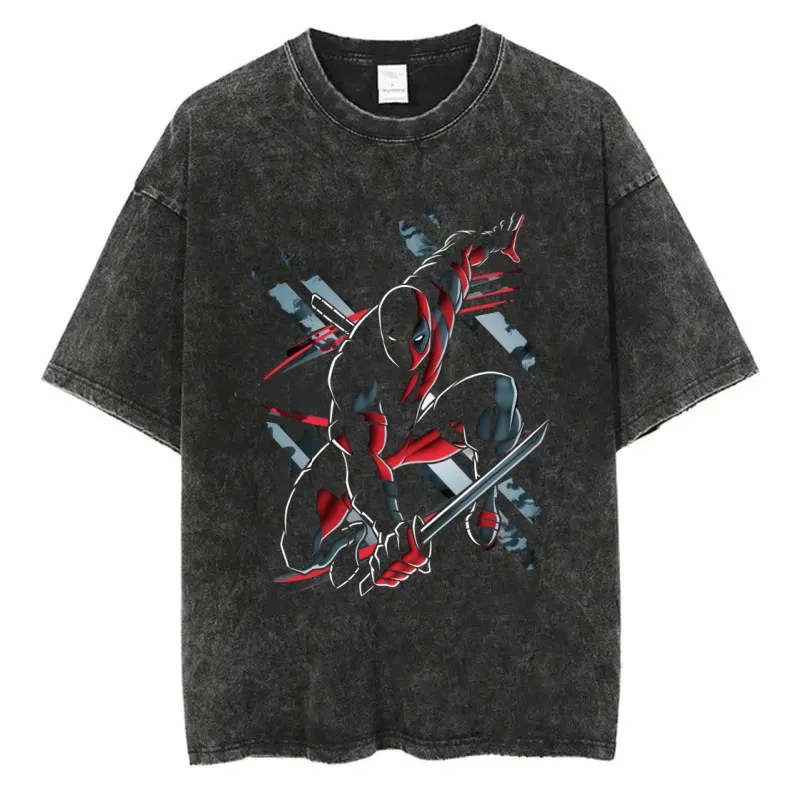 

Marvel Deadpool T Shirt Y2k Harajuku Hip Hop Fashion High Street Unisex T-shirt Washed Vintage Cotton Casual Oversized Loose Tee