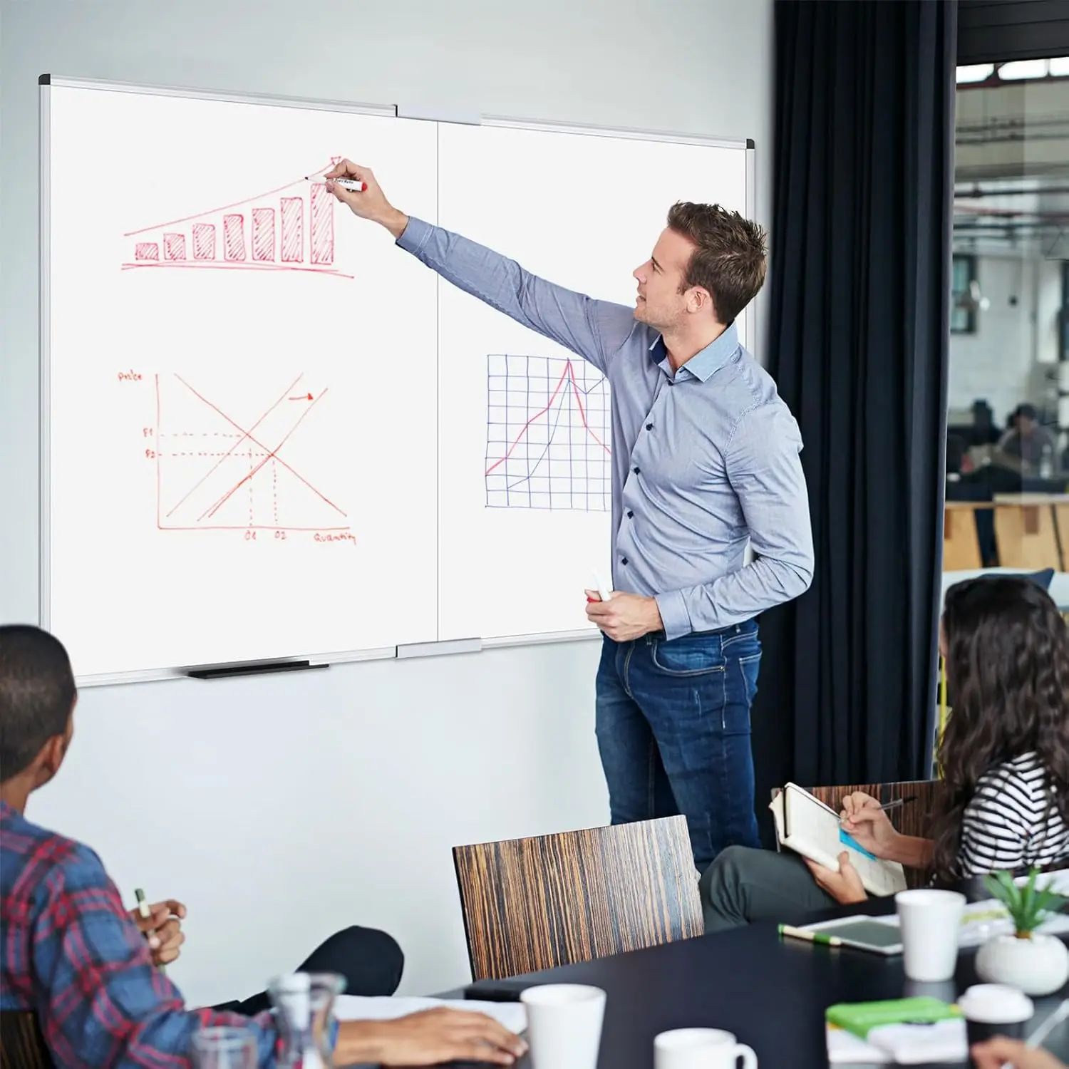 سبورة بيضاء مغناطيسية كبيرة قابلة للطي مقاس 48 × 36 بوصة مثبتة على الحائط للمسح الجاف للمدرسة والمكتب والمنزل #6