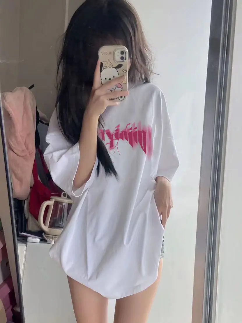 Damskie koszulki z krótkim rękawem, eleganckie, w stylu koreańskim, letnie, wygodne, luźne, graficzne, estetyczne, codzienne, retro, streetwearowe topy.