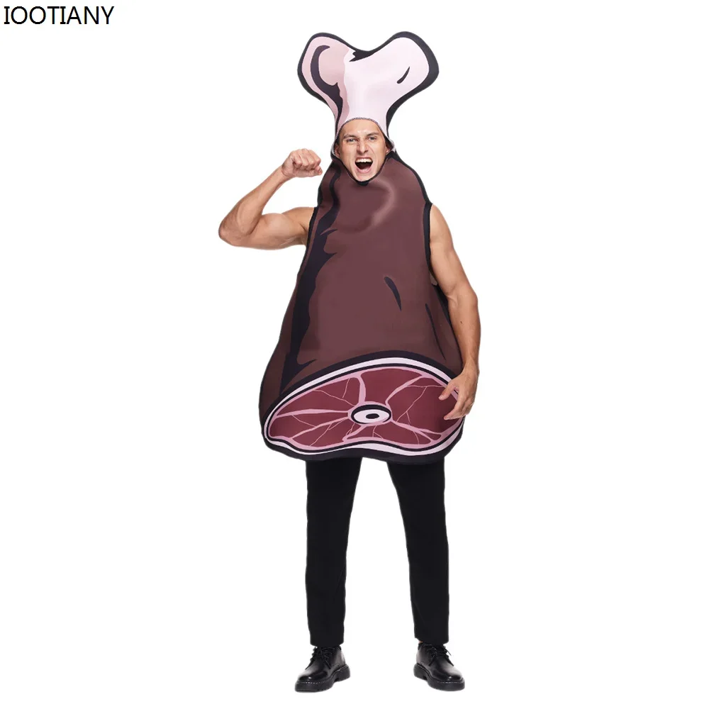 

Cosplay New Halloween Adult Ham Meat Cosplay Costume Bone Meat Sponge Costumes Bar Carnival Party Stage Performance Dress Up