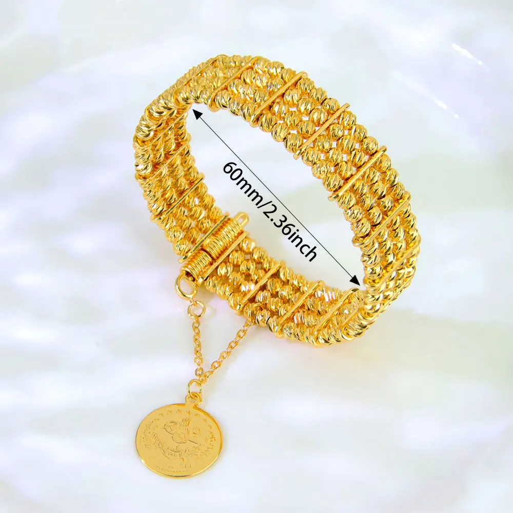 Arabic Fashion Beads Bracelet 24k Gold Plated Ethiopia Bridal Wedding Cuff Bangles Oman Muslim Women Vintage Jewelry