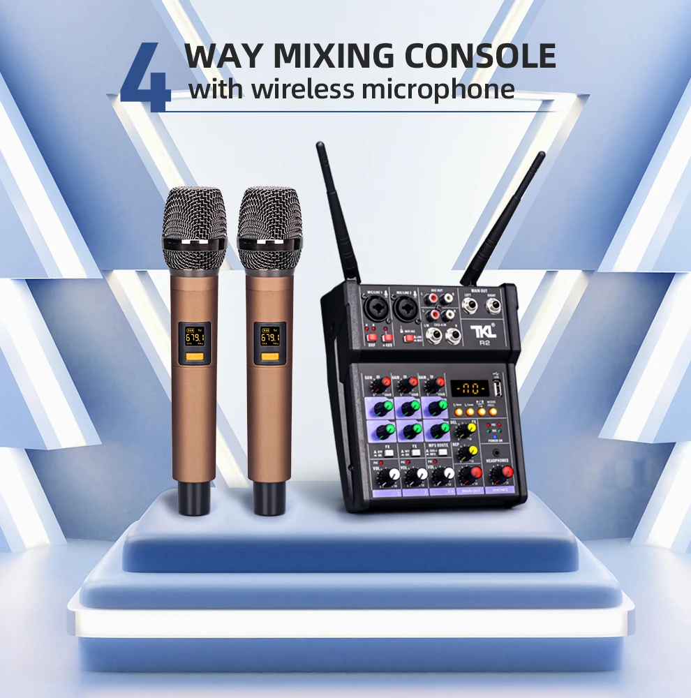 

TKL 4 Channel Audio Mixer Console with Wireless Microphone with USB Mini DJ Bluetooth Mixer