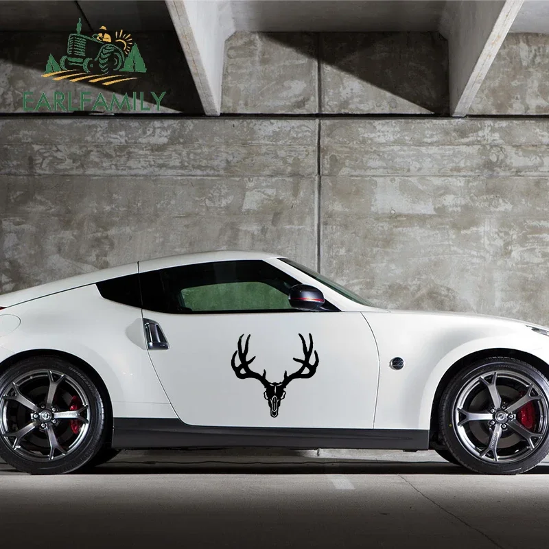 EARLFAMILY 58cm x 58cm White Vinyl Decal Mule Deer Skull Hunt Antlers Bones Hunting Big Stickers Country Car Styling