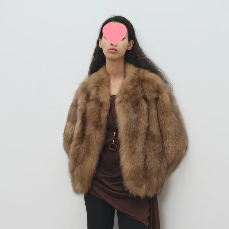 

New Anti-fox Fur Autumn Winter Hair Cream Color V-neck Short