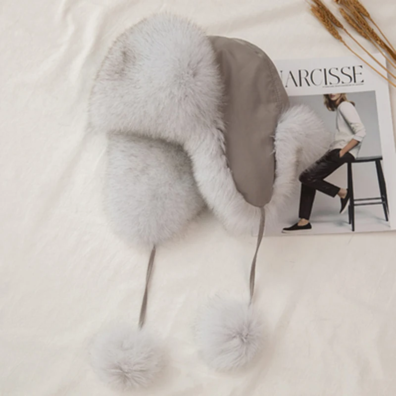 Lady Real Russia Hot Winter Fashion Cappello in pelle di pelliccia di volpe di procione naturale caldo da donna