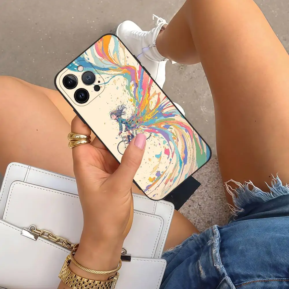 

Bike - Riding Girl Phone Case Phone Case For IPhone 11 12 13 14 15 16 Pro Plus Mini Max Black Soft Silicone TPU