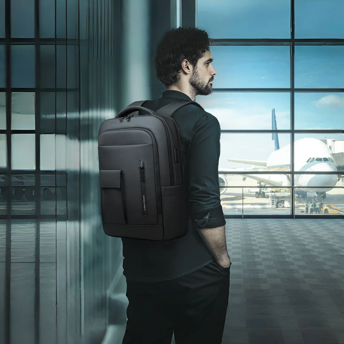 حقيبة ظهر للكمبيوتر المحمول للرجال من HK مقاس 17 بوصة مقاومة للماء للسفر في الهواء الطلق، حقيبة ظهر مدرسية ذات سعة كبيرة، حقائب عمل متعددة الوظائف