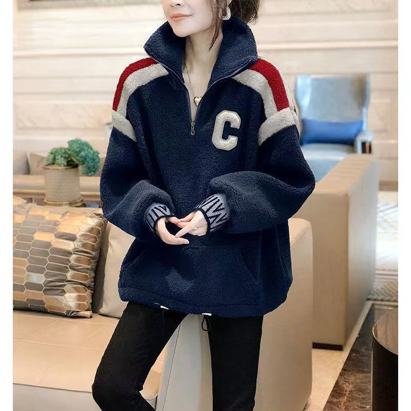 Imitation Lamb Hair Women\'s Sportswear Sweatshirts Autumn Winter Warm Top Pullover Retro Fashion Loose