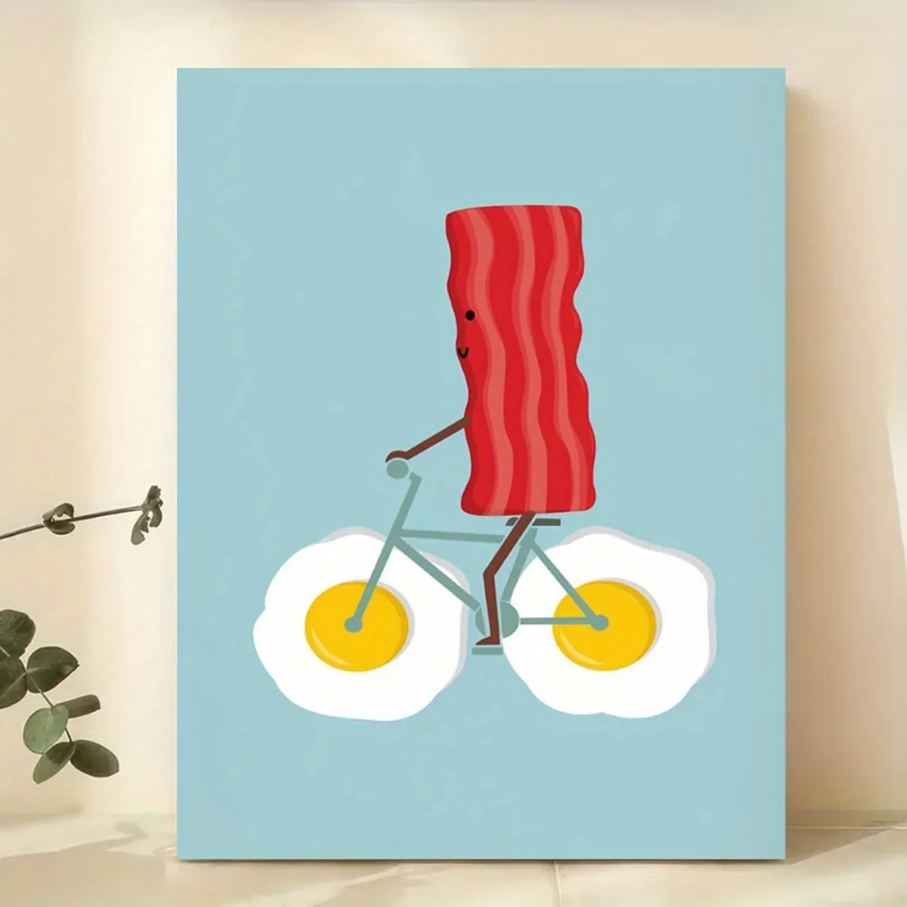 1pc Bacon and Egg Printing Breakfast Wall Art Canvas Painting for Bedroom Kitchen Dining Room Wall Art Decoration Frameless