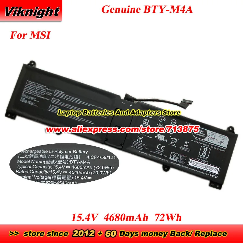 

Genuine BTY-M4A Battery for MSI STEALTH 14 STUDIO A13VE A13VF A13VG A13VF-053CA Summit E14 Evo A12M Flip Evo A12MT A12MT-220KH