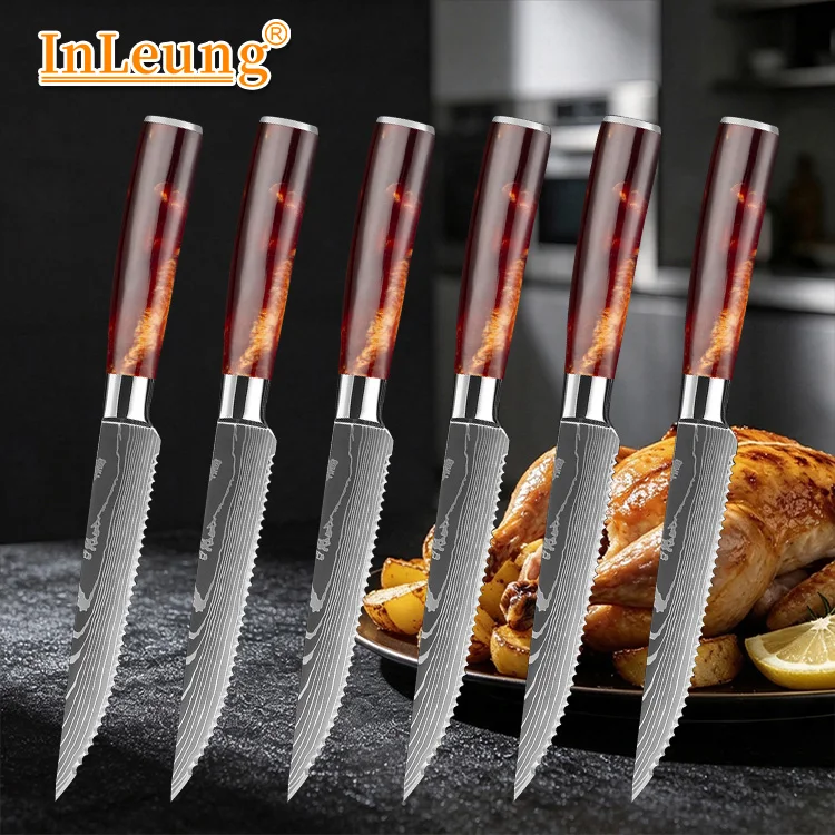Professional Kitchen Knives Laser Damascus Steel Knife Meat Fish Cleaver Utility Knife Japanese beef steak Knife Cooking Knives