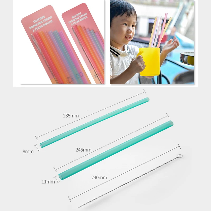 6pcs Creative Seamless Portable Flexible Transparent Silicone Straws Reusable