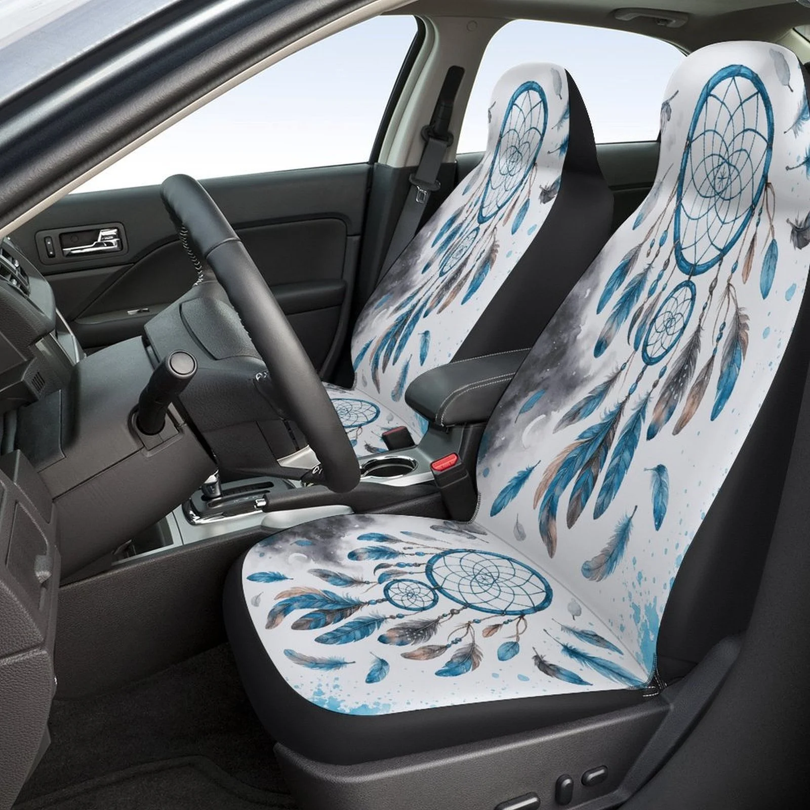 Dreamcatcher Feathers Themed Car Seat Cover Set For Most Cars, Trendy Novelty Car Seat Protector Covers Full Set, Car Seat Cove