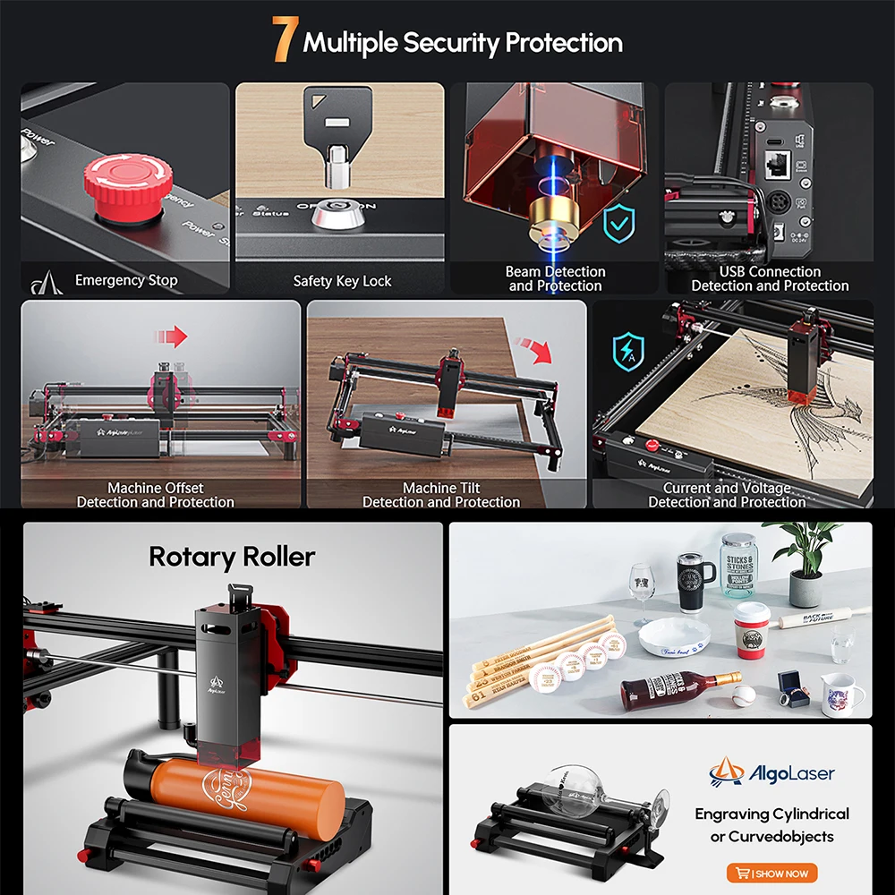 Imagem -06 - Algolaser-diy Laser Engraving Máquina de Corte Móveis de Cozinha Ferramentas de Carpintaria Cnc Gravador Cortador 32bit Tabela 40*40cm