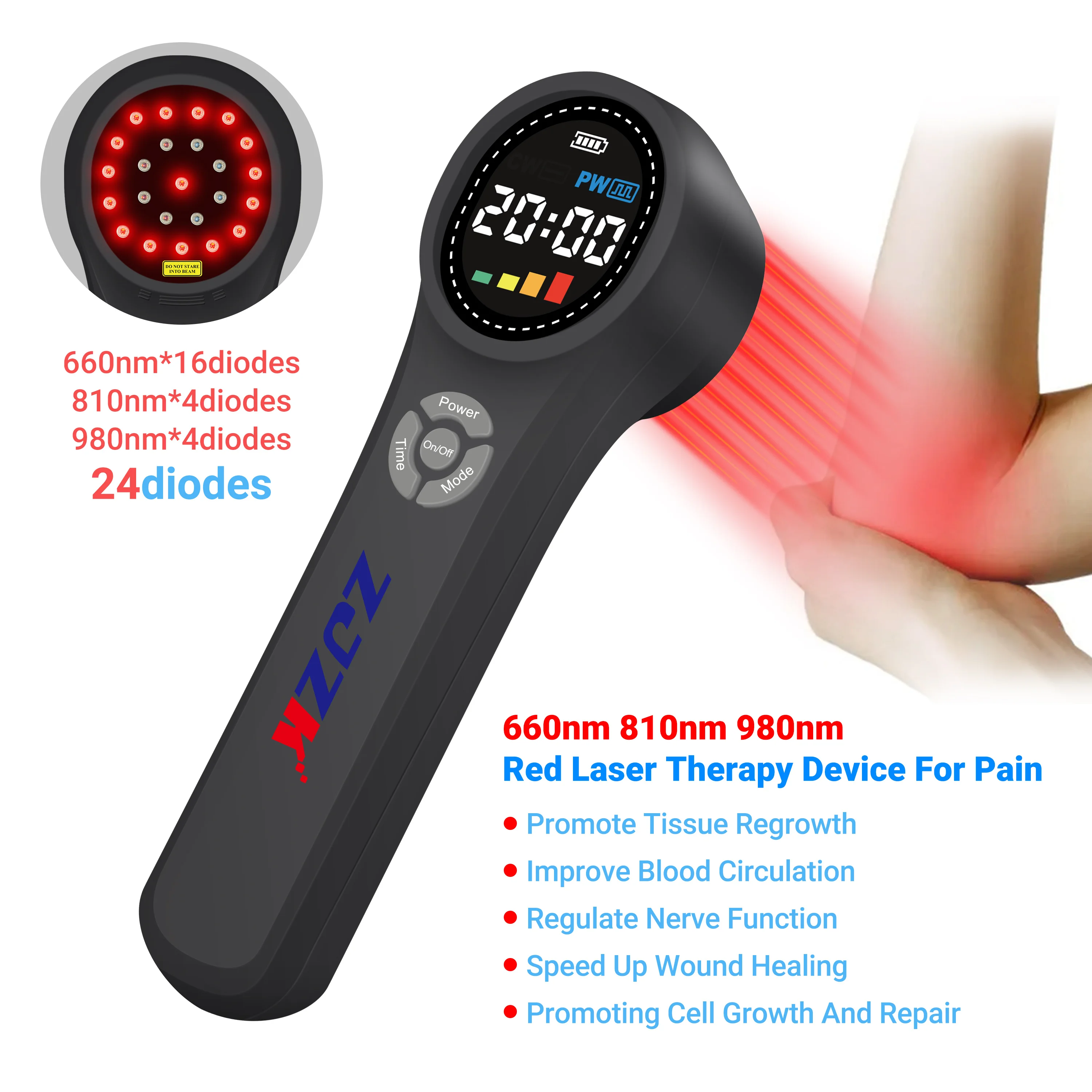 ZJZK Acupuncturist Cold Laser Therapy  Device With 1000Hz 1760mW Laser Treatment 660nm 810nm 980nm For Sprains Incisions