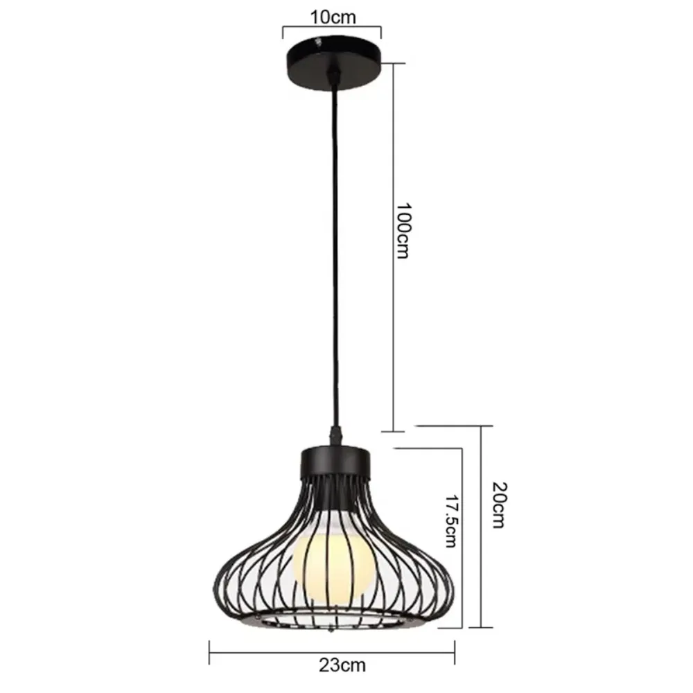 Retro Loft Pendant Lamp Modern Industrial E27 Wought Iron Frame Metal Ball Pendant Light for Bedroom Kitchen Island Hanging Lamp