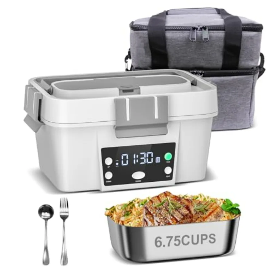 

Cordless Electric Lunch Box 16000mAh Smart Automatic Heating 1.6L Portable Food Warmer Rechargeable Battery-Powered Hot Meal Co