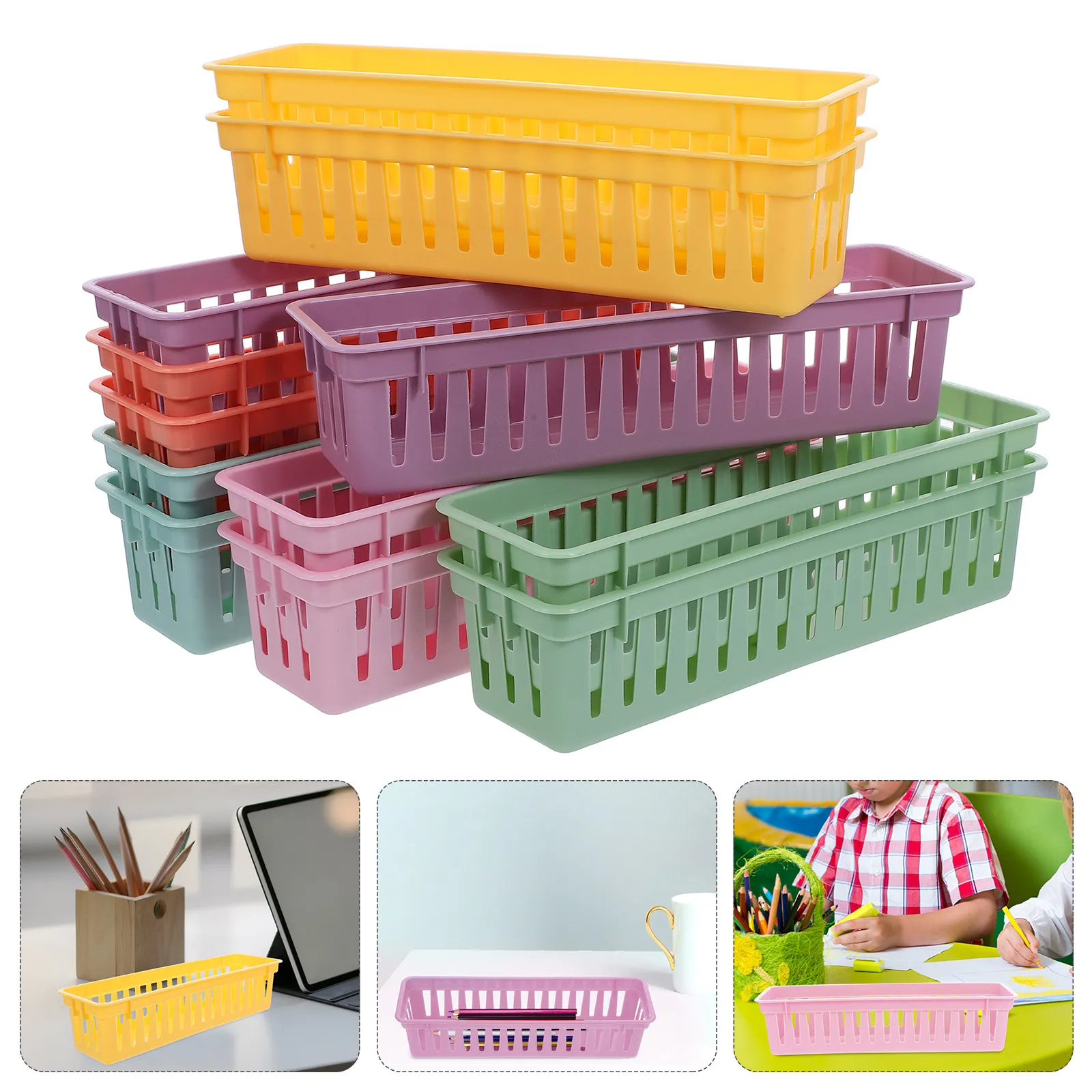 12pcs-pencil-organizer-for-classroom-desk-colorful-plastic-stationery-storage-basket-multifunctional-pen-and-pencil-holder-tray
