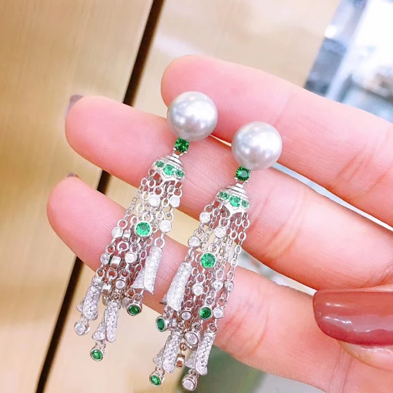 

MeiBaPJ 11-12mm Big Natural Pearl Fashion Drop Earrings 925 Silver Empty Tray Fine Wedding Jewelry for Women