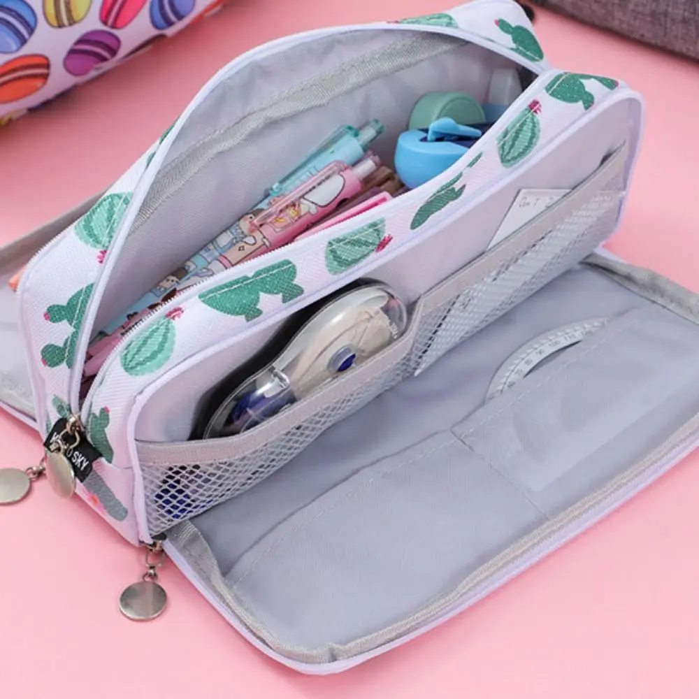 Portable Large Storage Pencil Bag Zipper 3 Compartment Pen Case Creative Cute Pencil Pouch Office