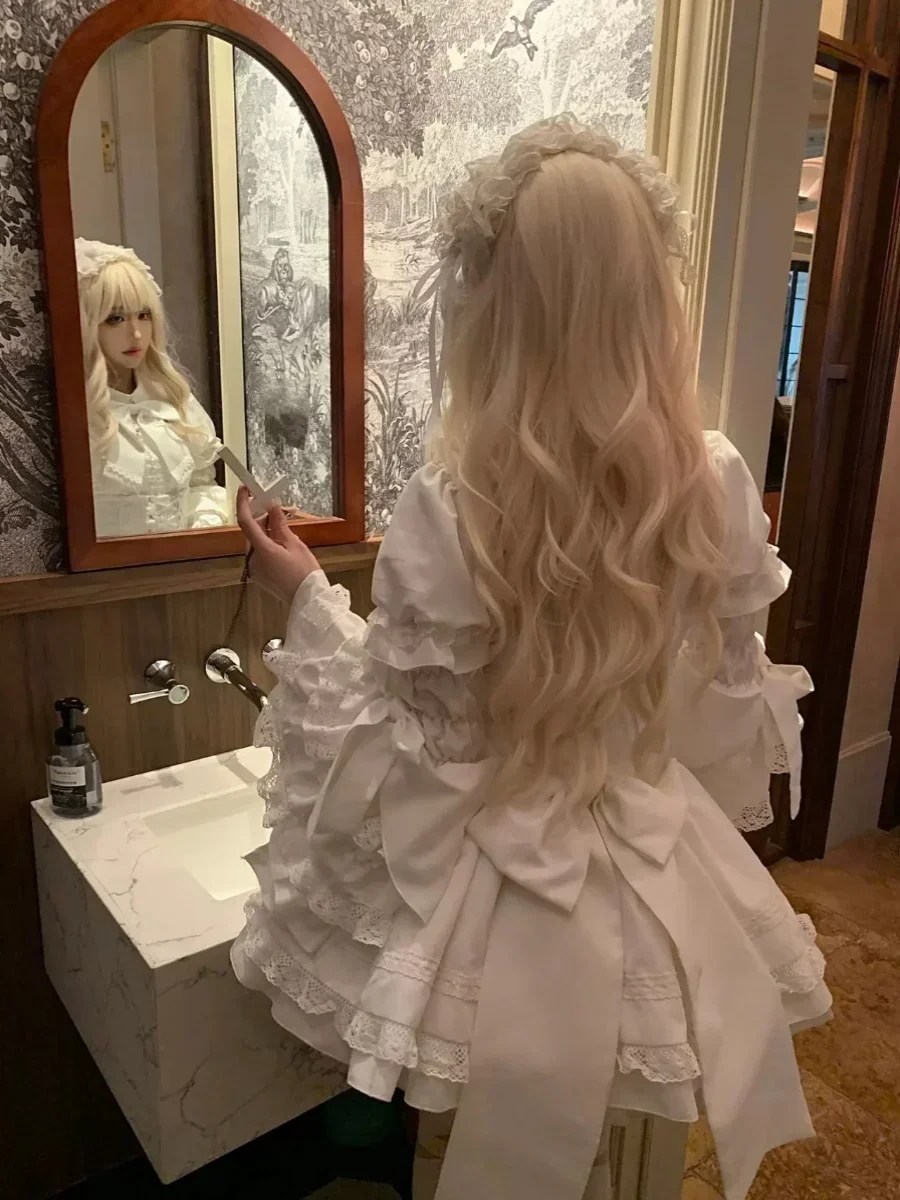 رائع مضيئة كم لوليتا كيب صغير قميص وتنورة دعوى فتاة المرأة الحلو قصيرة الأكمام القوس قميص عالية الخصر كعكة تنورة مجموعة