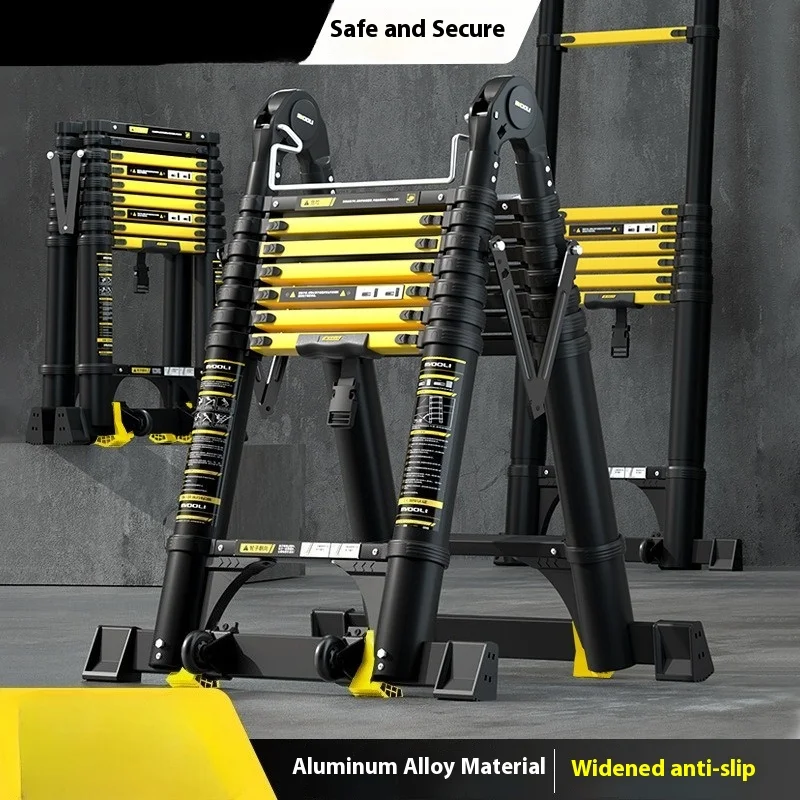 Hochwertige Teleskopleiter aus verdickter Aluminiumlegierung, hochwertige Klappleiter, gerade Leiter, Kletterleiter mit Bambusverbindungen