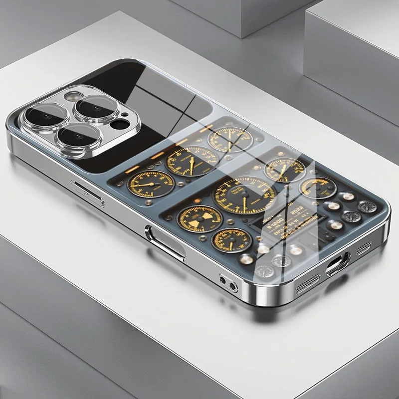 

Luxury Aircraft Instrument Pattern Electroplate Phone Case For Samsung Galaxy S25 S24 S23 Ultra Plus FE Tempered Glass Cover
