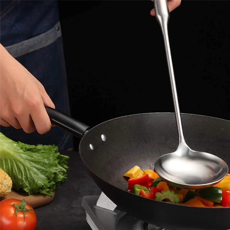 Soup Ladle, Wok Spatula,the Longer Handle Shovel Spoon Rustproof, Heat Resistance, Integral Forming Durable Stainless HGC