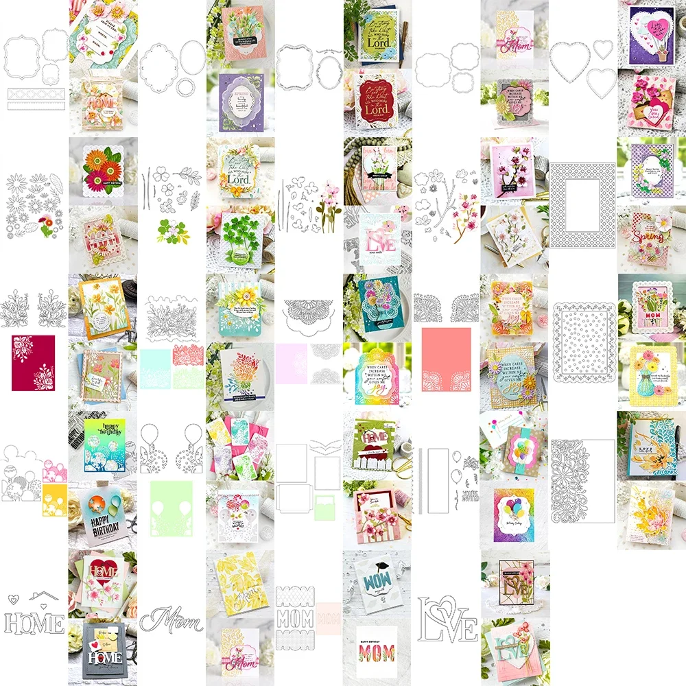 Lovely Bracket Dies Daisies Mini Blooms Metal Cutting Dies Set Doily Slimline Diecut Love Mum English Words Dies for DIY Craft