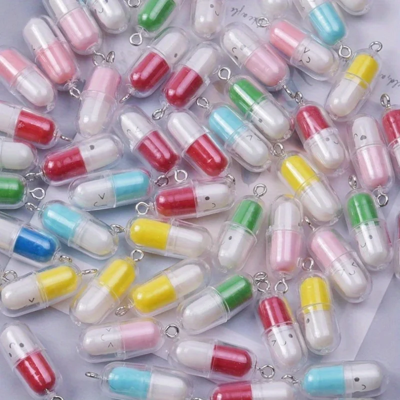 كبسولات وجه جذابة جذابة مبتسمة ، قلادة راتنج ، صناعة مجوهرات ، أقراط سلسلة مفاتيح يدوية الصنع ، ألوان عشوائية ، جديدة ، 10 إكسسوارات