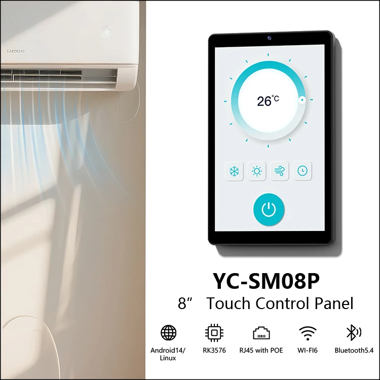 Portworld Embedded Front Camera 8 Inch IPS Touch Screen Electric Android 14 Smart Ward Control Panel for Home and Hotel Use