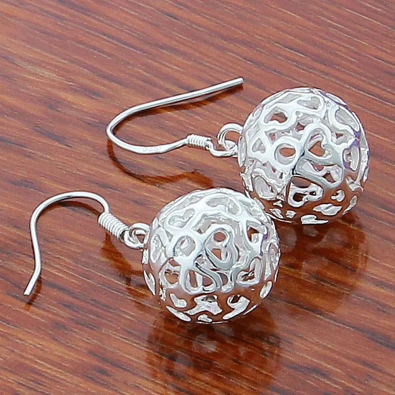 SAIYE  DOTEFFIL 925 Sterling Silver Hollow Round Ball Drop Earrings For Woman Wedding Engagement Fashion Party Charm Jewelry