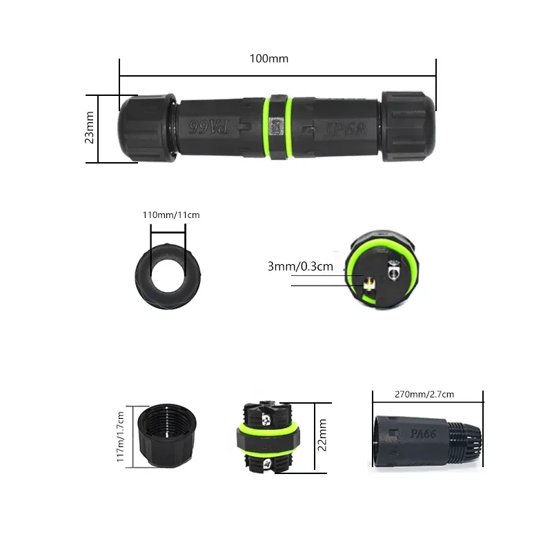 IP68 PA66 Nylon M16 Waterproof Cable Connector 2-5 Pin Screw Terminal Power Wire Docking Joint for Landscape Garden Lights
