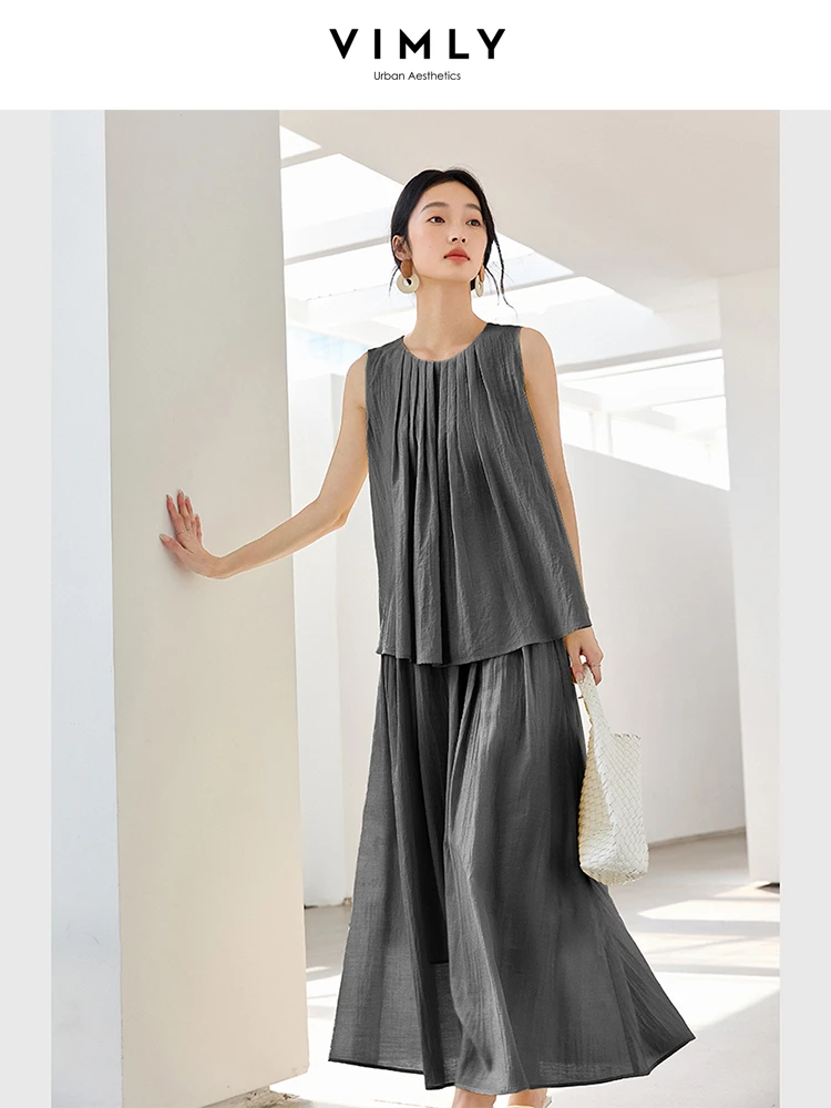 

VIMLY 2 Piece Skirt Sets Woman Vacation Outfit 2025 New in Matching Sets Women' Suit Sleeveless Top + Maxi Skirt Clothing M9838