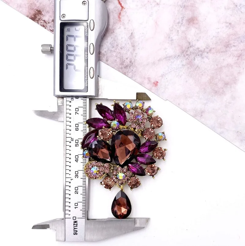 Vintage Wedding Bridal Big Blue Crystal Rhinestone Tear Drop Brooch Pin for Women Mom Grandma Girls Chrismtas Thanksgiving Gifts