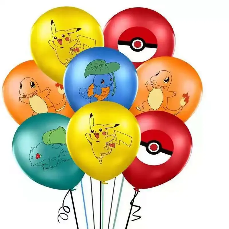 16 Uds. Juego de globos de látex de Pokemon Pikachu de dibujos animados Squirtle Charmander modelo globos juguetes decoración de suministros para fiesta de cumpleaños infantil