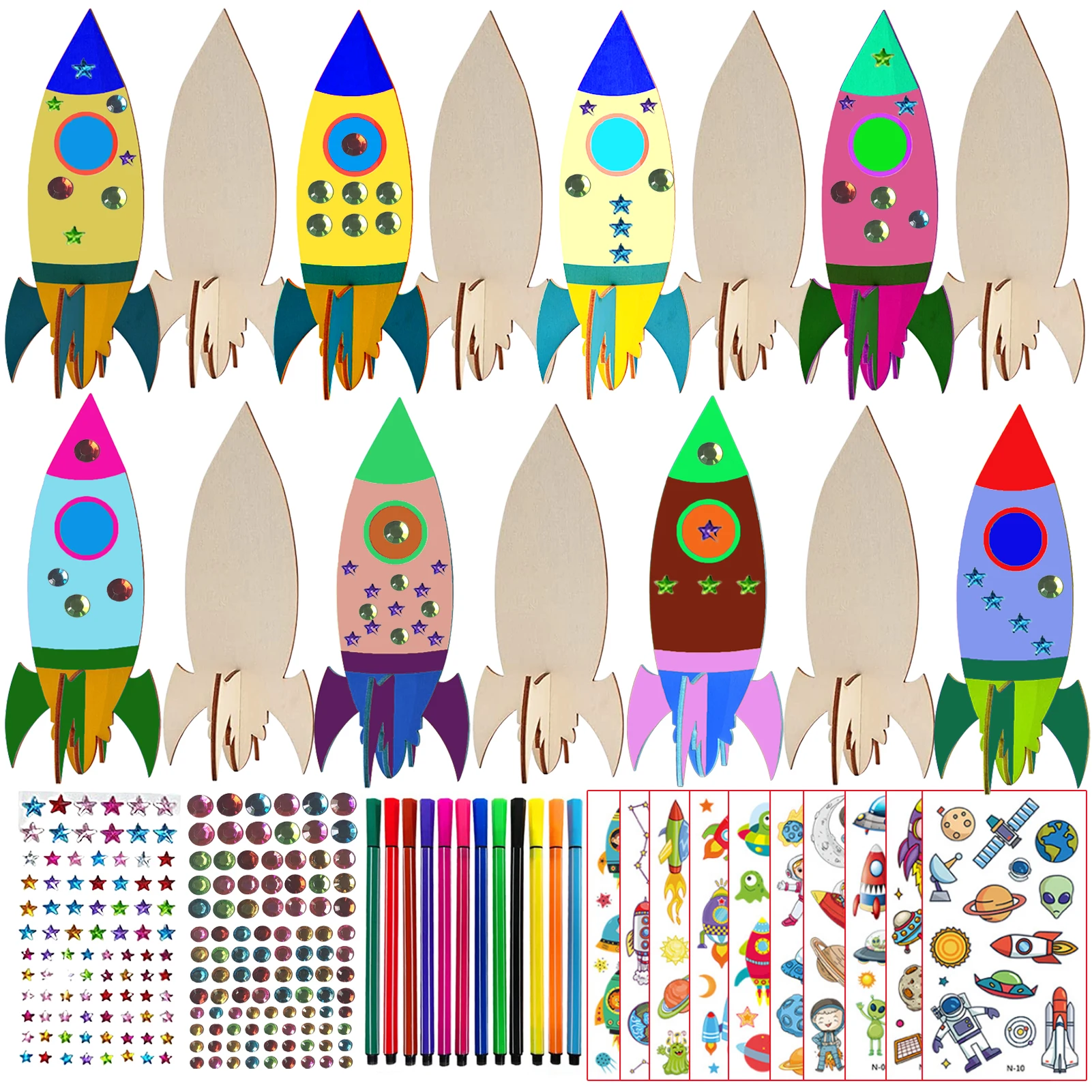 231 sets of rocket woodworking crafts, rocket toys, birthday crafts, DIY crafts, DIY paintings, children's birthday gifts ﻿
