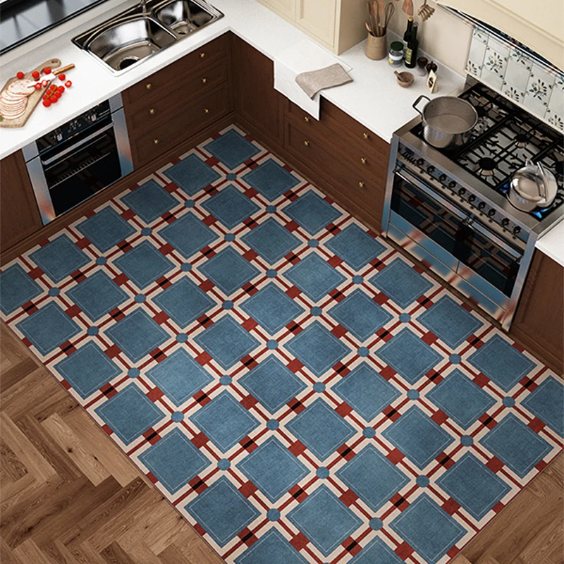 Kitchen Large Area Rug Waterproof Oil-proof PVC Floor Mat Wipeable Easy-to-clean  American Retro Style Soft Non-slip Carpet 주방카펫