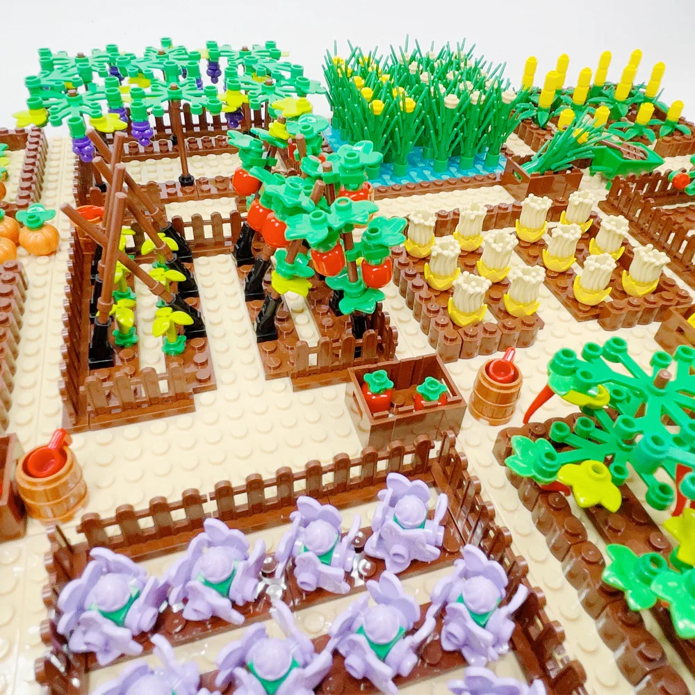 MOC Farm Animals Building Blocks City Street View ChickenCoop Flowers Vegetable Garden Animal Scene Assembly Block Toys