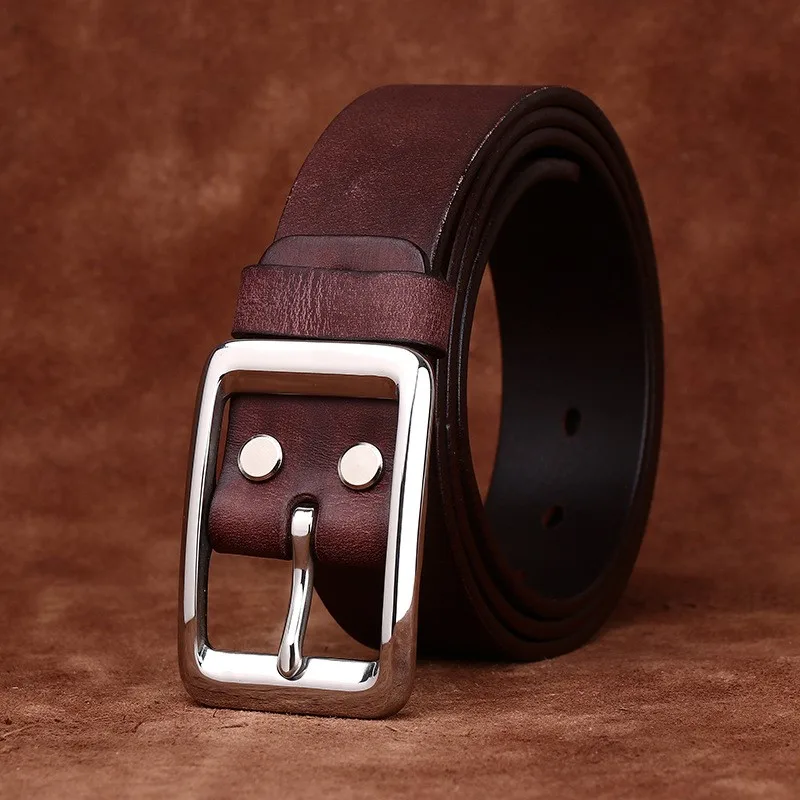 Water-washed matte top layer leather stainless belt for men Simple and versatile casual