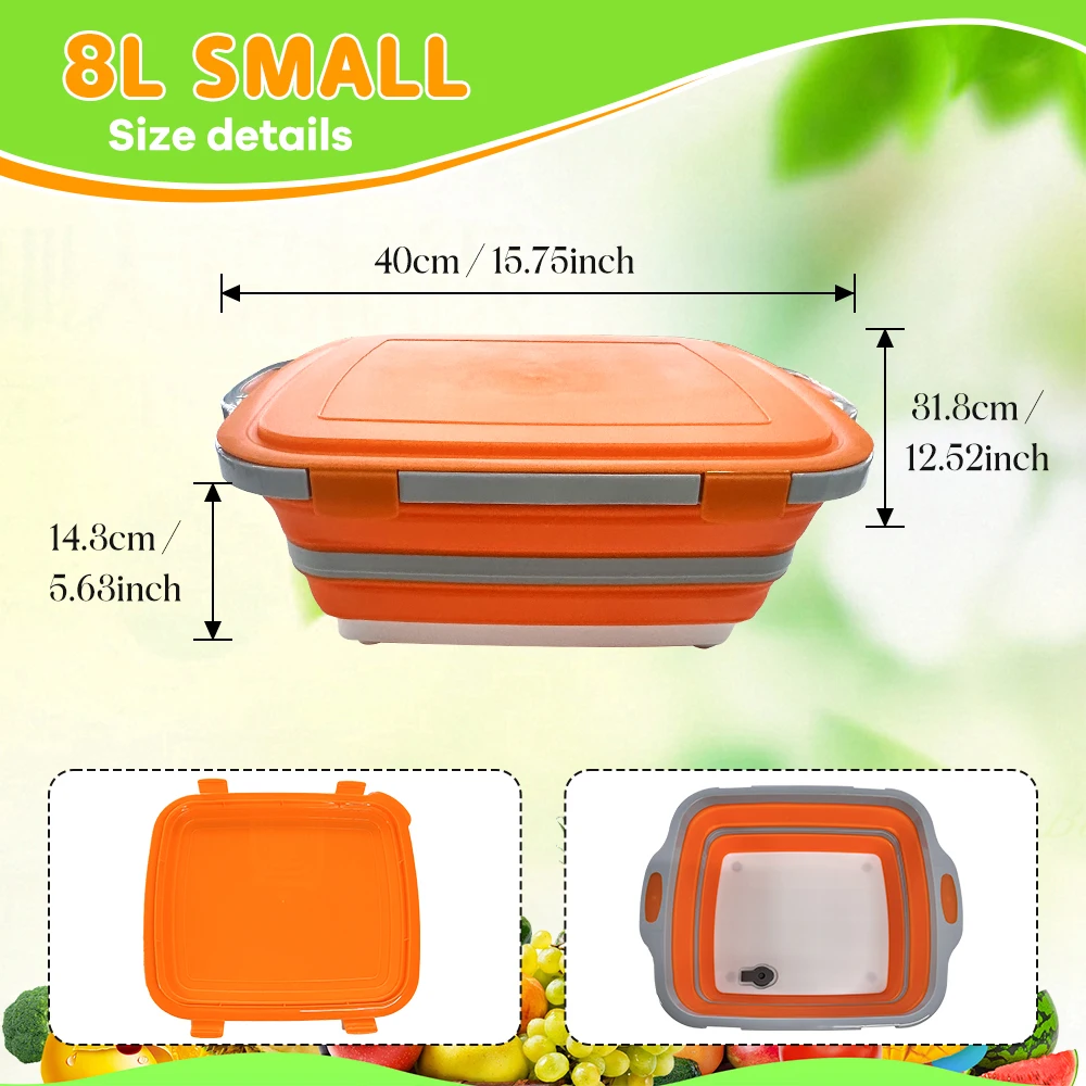 Collapsible BBQ Prep Tub with Lid & Cutting Board | 2-in-1 Portable Folding Basin for Camping Outdoor | Food-Grade Plastic Vegetable Washing & Marinating Station | Space-Saving RV Kitchen Must-Have