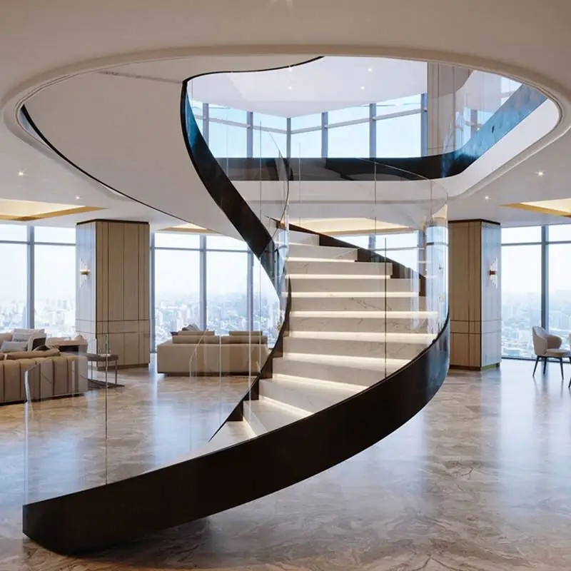 Personalizzazione Scale a spirale in legno con fascio centrale in acciaio al carbonio verniciato a polvere per piccoli spazi fai da te