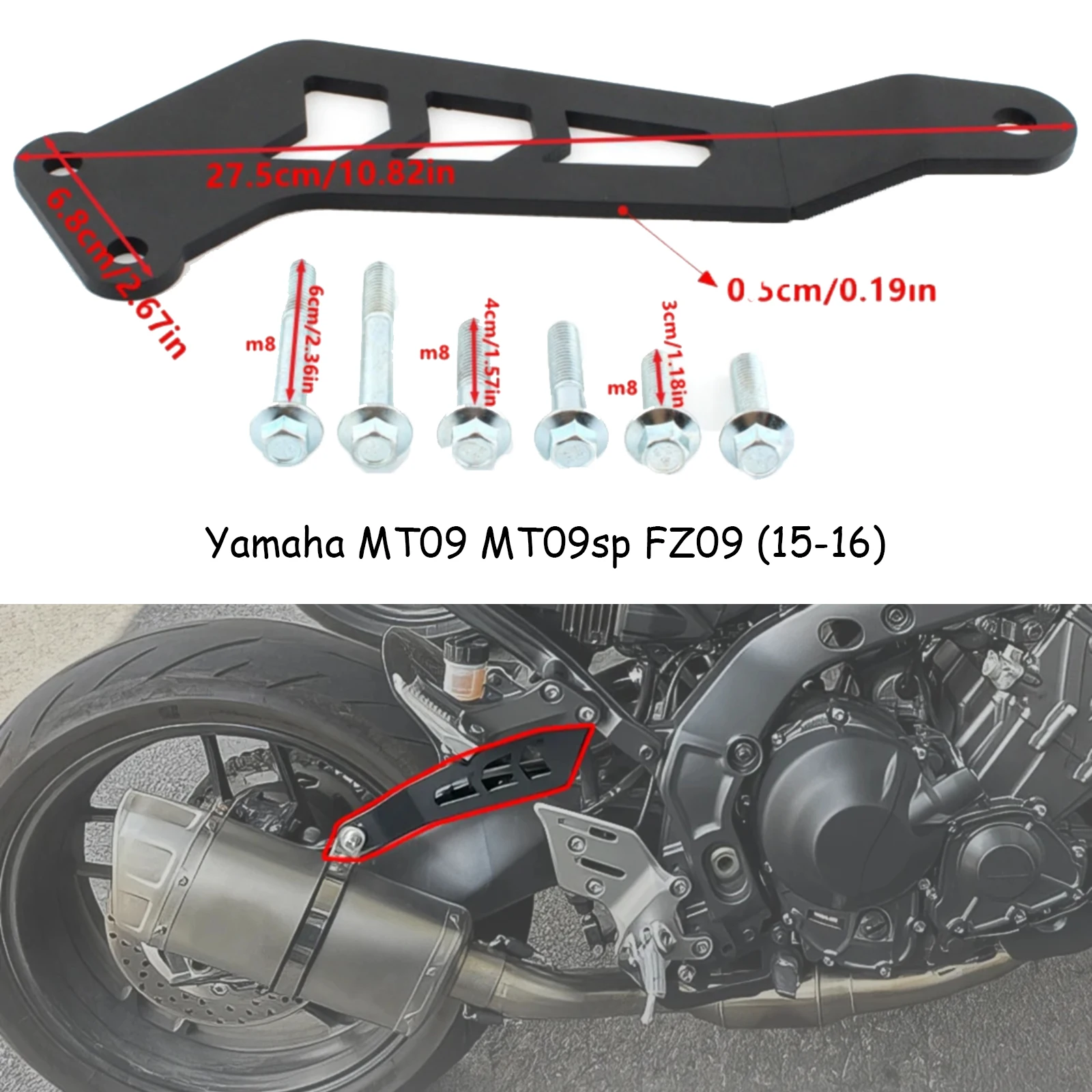 Motorcycle Exhaust Hanger Support Bracket Rear Foot Peg Removes Blanking Plate For Yamaha MT09 MT09sp FZ09 2015-2016