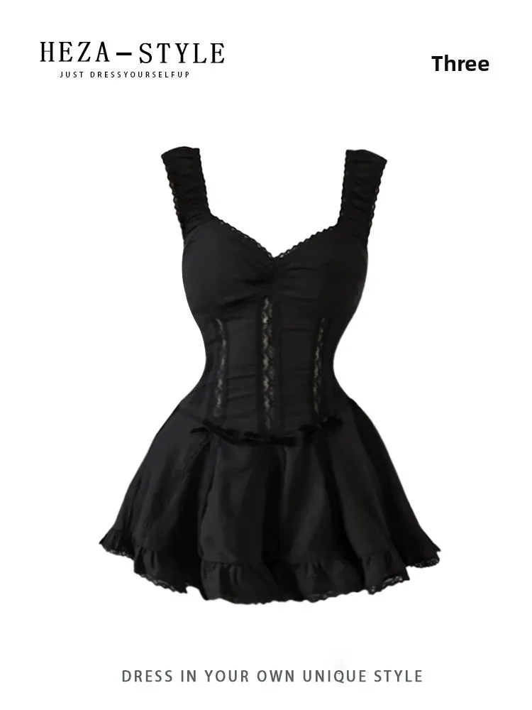 HEZA Spitzenbesatz ter Dr Damen Sommer Slim Fit Ort Rock Korean Sle Pendeln A-Linie Dr Casual No Sve Square Ne
