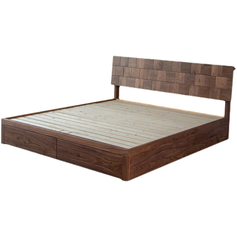 

Nordic all solid wood box bed, black walnut storage double bed, modern simple high box bed