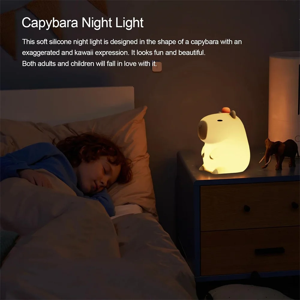 Imagem -03 - Portátil Silicone Capybara Night Lights Usb Recarregável Lâmpada de Controle de Toque Animal Função de Timing para Casa